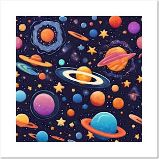 Cute Planets In Galaxy Posters and Art